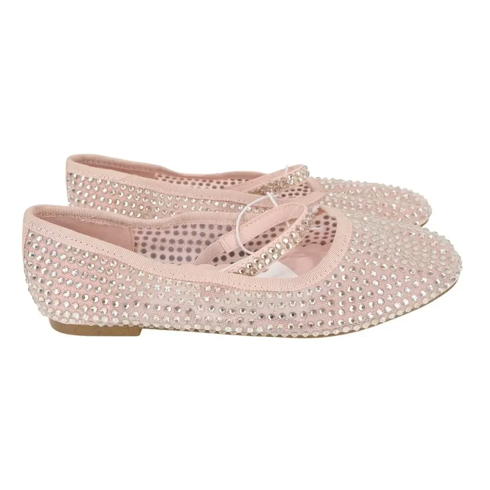 J.Crew Crewcuts Girls Crystal Embellished Ballet Flats in Mesh Pink K3 NWT